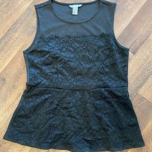 Black floral pelum lace sleeveless blouse